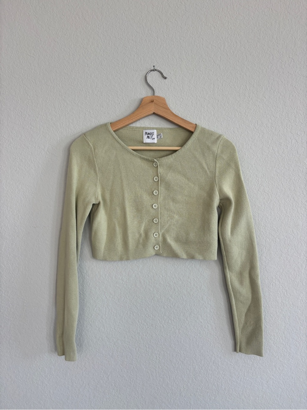 Princess Polly Light Green Cropped Button Cardigan
